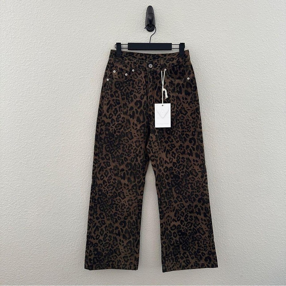 Aelfric Eden Leopard Print Jeans Womens Size 27 Brown Black Wide Leg High Rise